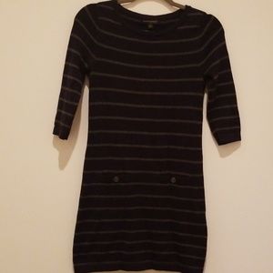 Blue and gray striped sweater dress